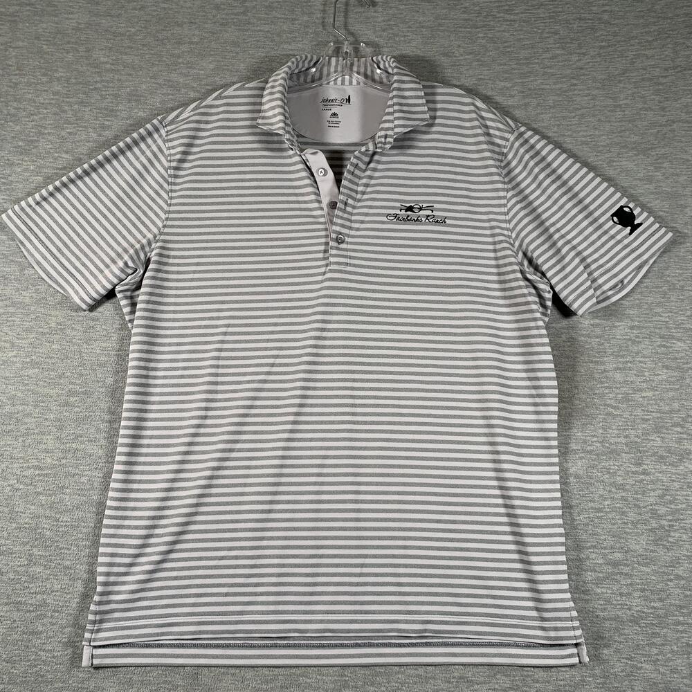 Johnnie-O Golf Polo Shirt Mens L Gray Striped Fairbanks Ranch UPF 50 Performance